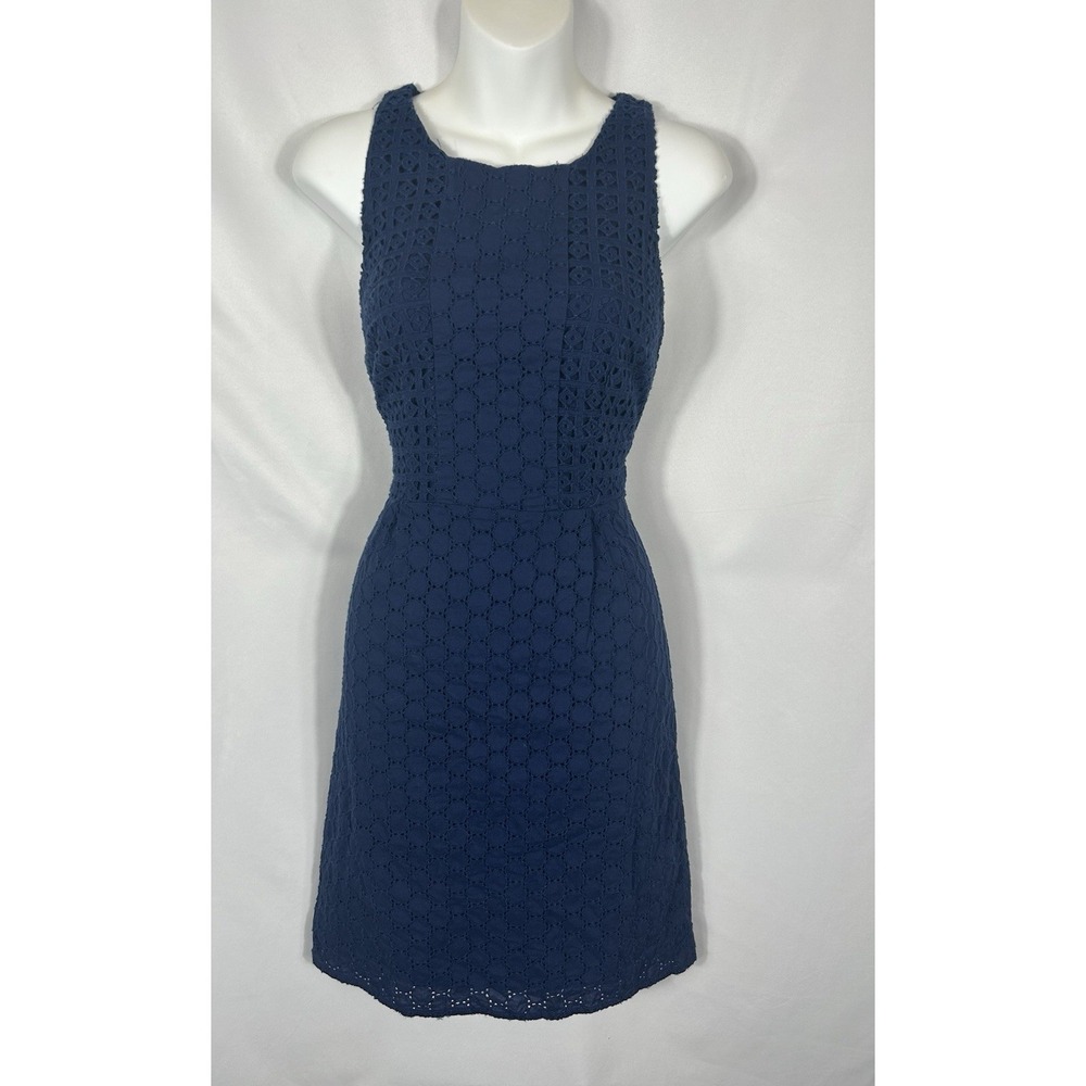 Old Navy 2014 Womens A-line Navy Eyelet Crochet Dress Size 4 Social Modest Party
